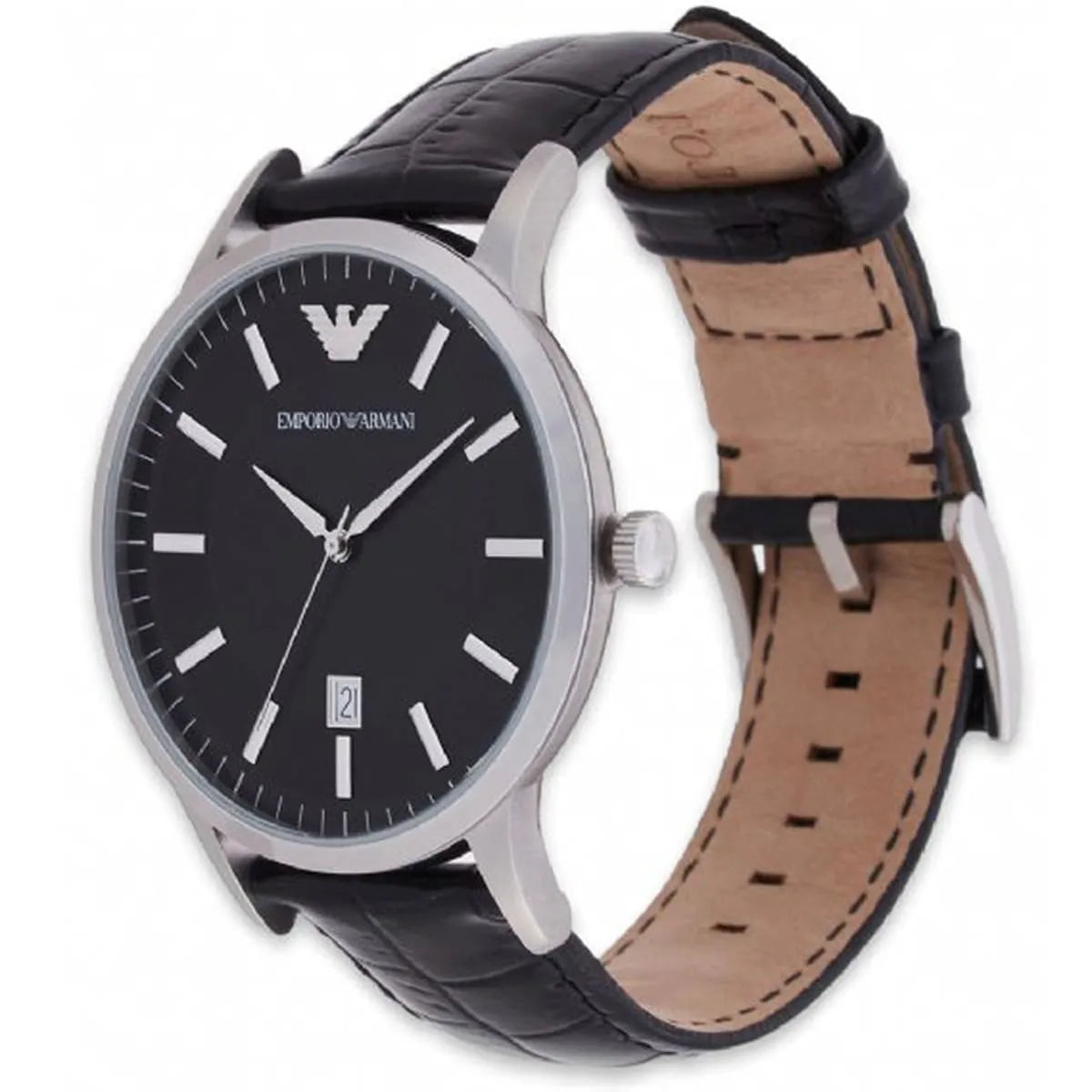 Emporio Armani Renato Analog Black Dial Black Leather Strap Watch For Men - AR11186