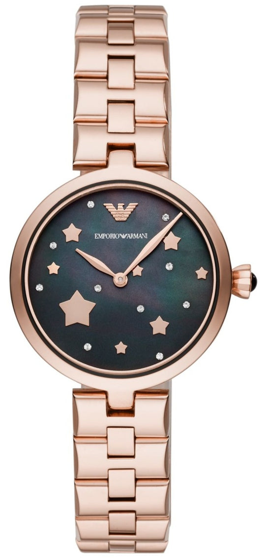 Emporio Armani Arianna Black Dial Rose Gold Stainless Steel Watch For Women - AR11197