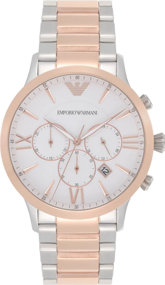 Emporio Armani Giovanni Chronograph Quartz White Dial Two Tone Steel Strap Watch For Men - AR11209