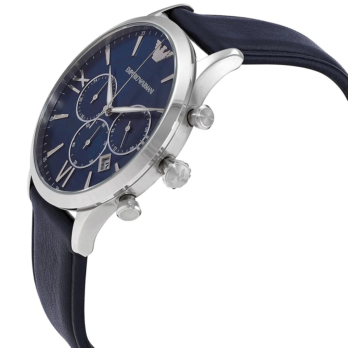 Emporio Armani Giovanni T Bar Chronograph Quartz Blue Dial Blue Leather Strap Watch For Men - AR11226