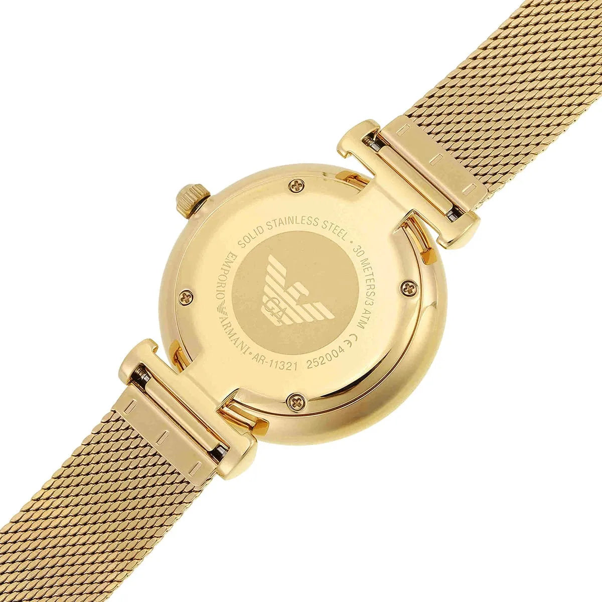 Emporio Armani Gianni T Bar Mother of Pearl Dial Gold Mesh Bracelet Watch For Women - AR11321