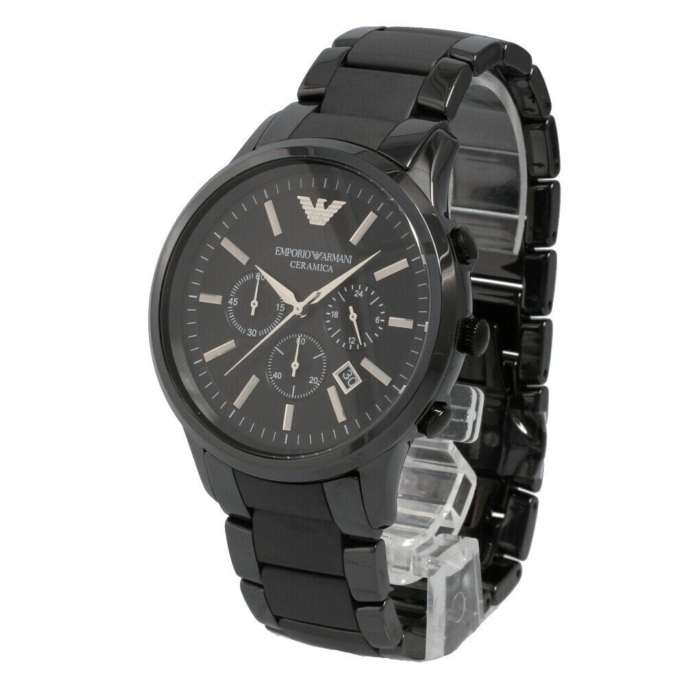 Emporio Armani Ceramica Chronograph Black Dial Black Steel Strap Watch For Men - AR1451