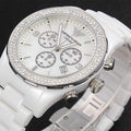 Emporio Armani Ceramica Chronograph White Dial White Ceramic Strap Watch For Women - AR1456