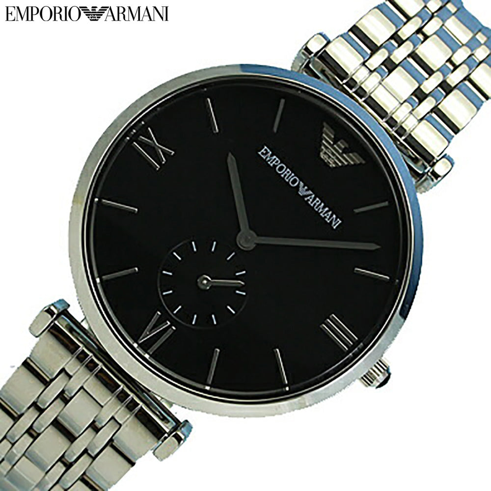 Emporio Armani Retro Black Dial Silver Steel Strap Watch For Men - AR1676