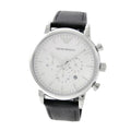 Emporio Armani Classic Quartz Chronograph White Dial Black Leather Strap Watch For Men - AR1807