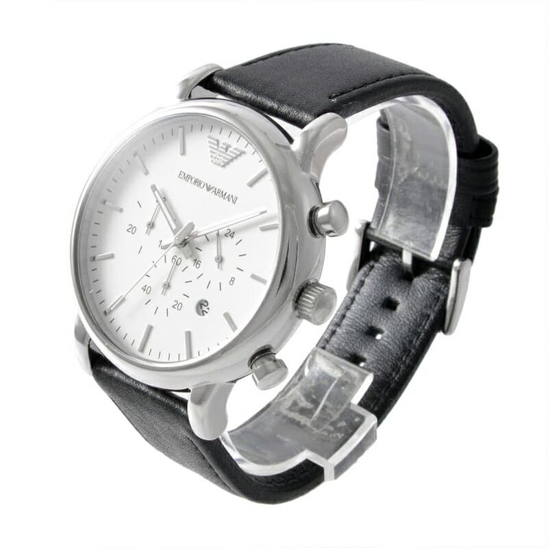 Emporio Armani Classic Quartz Chronograph White Dial Black Leather Strap Watch For Men - AR1807