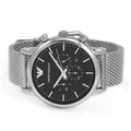 Emporio Armani Classic Chronograph Black Dial Silver Mesh Bracelet Watch For Men - AR1808