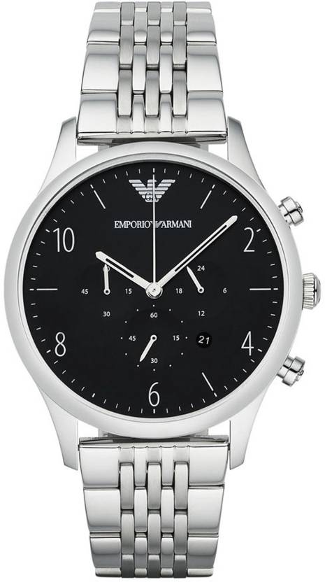 Emporio Armani Beta Chronograph Black Dial Silver Steel Strap Watch For Men - AR1863