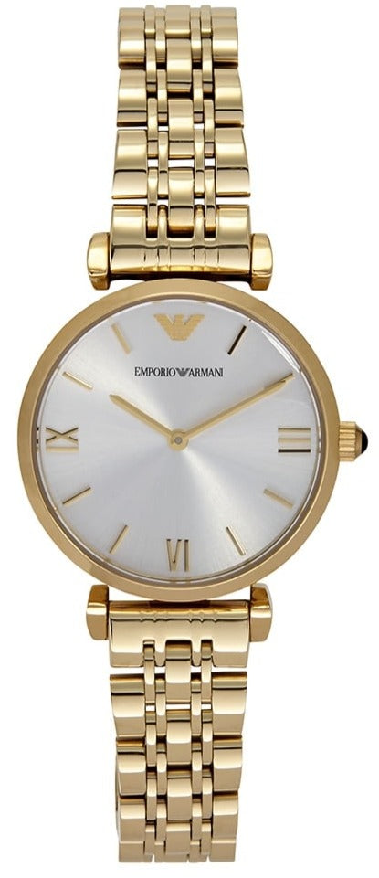 Emporio Armani Gianni T Bar Silver Dial Gold Steel Strap Watch For Women - AR1877