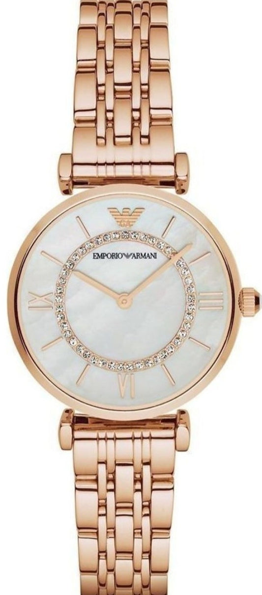 Emporio Armani Gianni T Bar Mother of Pearl Rose Gold Stainless Steel Strap Watch For Women - AR1909