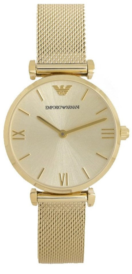 Emporio Armani Retro Silver Dial Gold Mesh Bracelet Watch For Women - AR1957