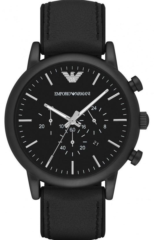 Emporio Armani Luigi Chronohraph Black Dial Black Leather Strap Watch For Men - AR1970