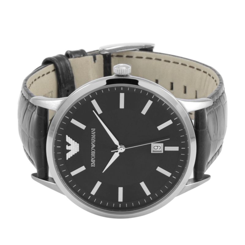 Emporio Armani Renato Black Dial Black Leather Strap Watch For Men - AR2411