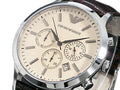 Emporio Armani Classic Chronograph Beige Dial Brown Leather Strap Watch For Men - AR2433