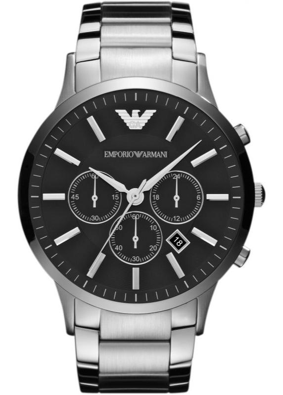 Emporio Armani Sportivo Chronograph Black Dial Silver Steel Strap Watch For Men - AR2460