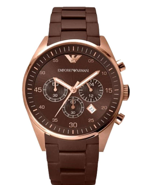 Emporio Armani Sportivo Chronograph Brown Dial Brown Steel Strap Watch For Men - AR5890