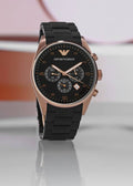 Emporio Armani Sportivo Chronograph Black Dial Black Steel Strap Watch For Men - AR5905