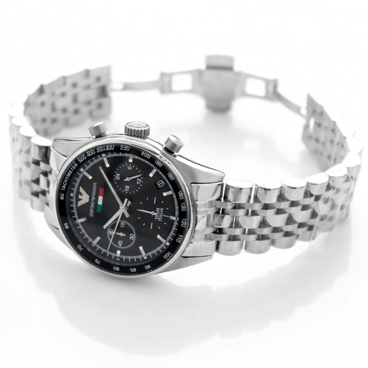 Emporio Armani Sportivo Chronograph Black Dial Silver Steel Strap Watch For Men - AR5984