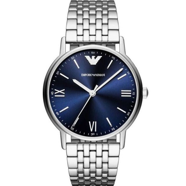 Emporio Armani Kappa Quartz Blue Dial Silver Steel Strap Watch For Men - AR80010