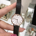 Emporio Armani Kappa Mother of Pearl Dial Black Leather Strap Watch For Women - AR80011