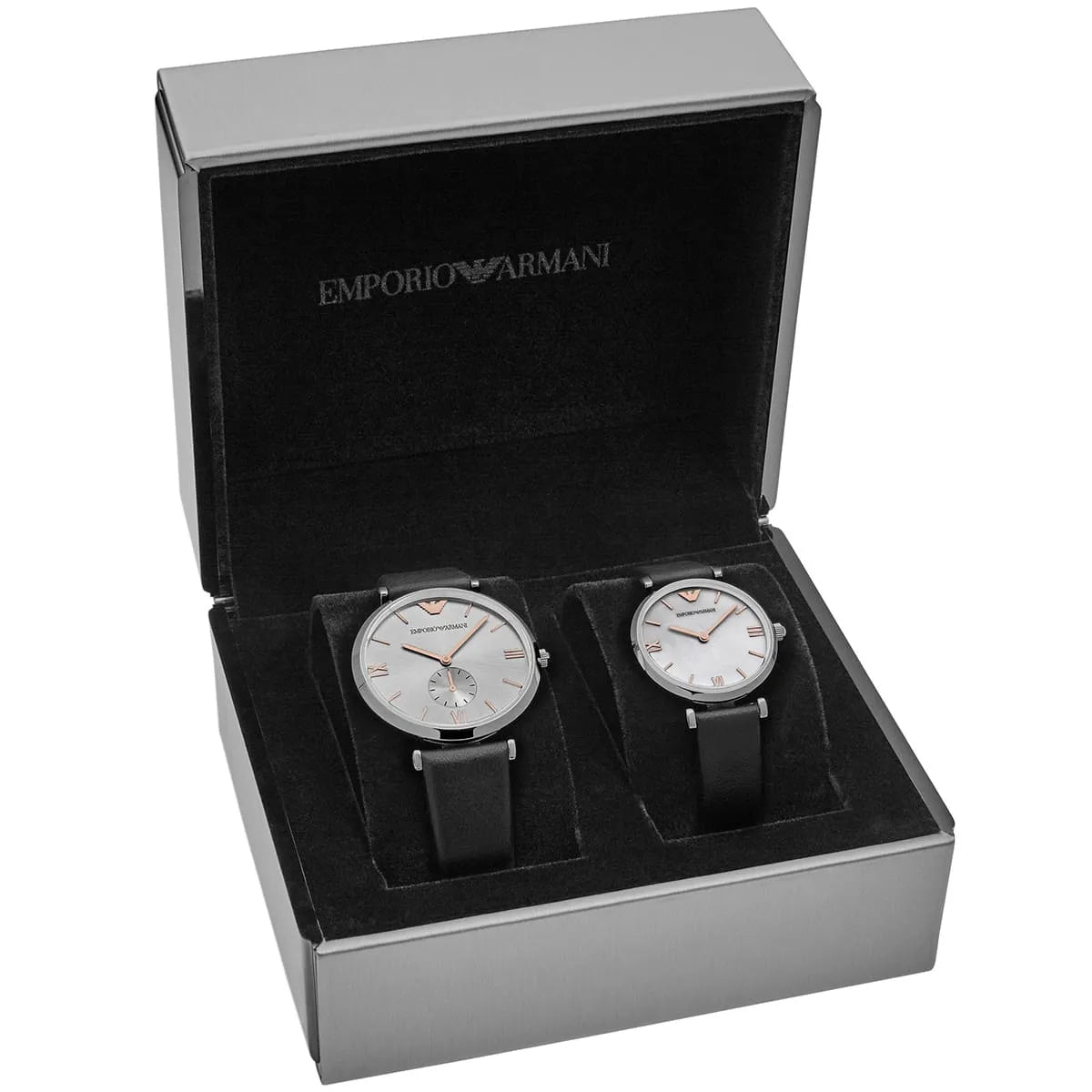 Emporio Armani Gianni T Bar Mother of Pearl Dial Black Leather Strap Watch For Women - AR90002