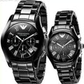 Emporio Armani Valente Chronograph Ceramic Black Dial Black Steel Strap Watch For Men - AR1400