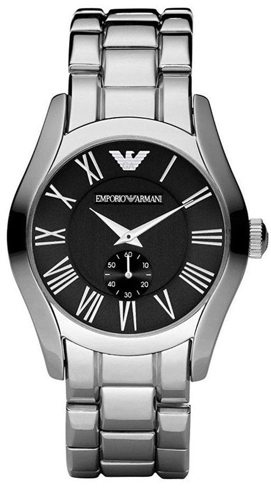 Emporio Armani Valente Black Dial Silver Steel Strap Watch For Men - AR0680