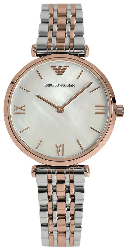 Emporio Armani T Bar Gianni Classic Mother Of Pearl Dial Two Tone Stainless Steel Watch For Women - AR1683