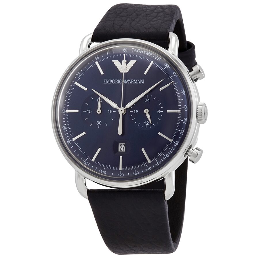 Emporio Armani Aviator Chronograph Blue Dial Blue Leather Strap Watch For Men - AR11105