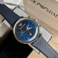 Emporio Armani Aviator Chronograph Blue Dial Blue Leather Strap Watch For Men - AR11105