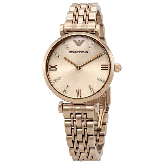 Emporio Armani T-Bar Gianni Rose Gold Dial Stainless Steel Watch For Women - AR11059