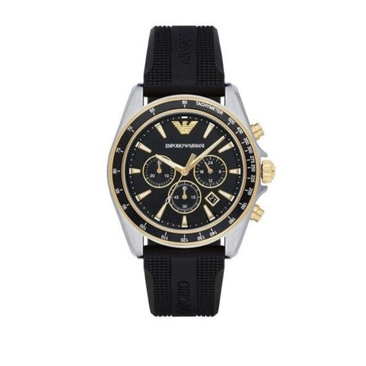 Emporio Armani Sigma Chronograph lack Dial Black Rubber Strap Watch For Men - AR80003