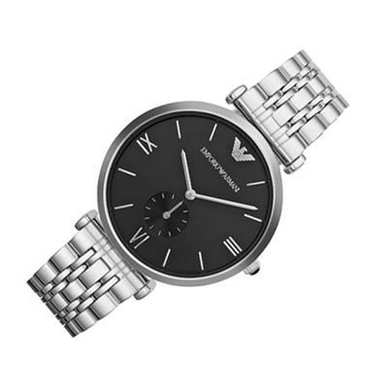 Emporio Armani Retro Black Dial Silver Steel Strap Watch For Men - AR1676