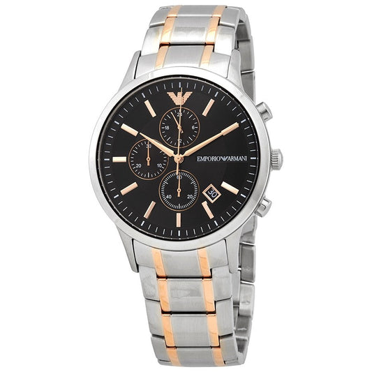 Emporio Armani Chronograph Black Dial Two Tone Stainless Steel Strap Watch For Men - AR11165