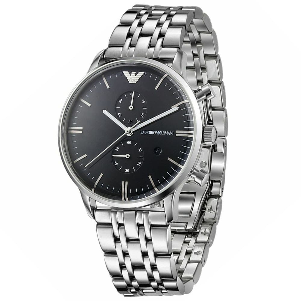 Emporio Armani Classic Chronograph Black Dial Silver Steel Strap Watch For Men - AR0389