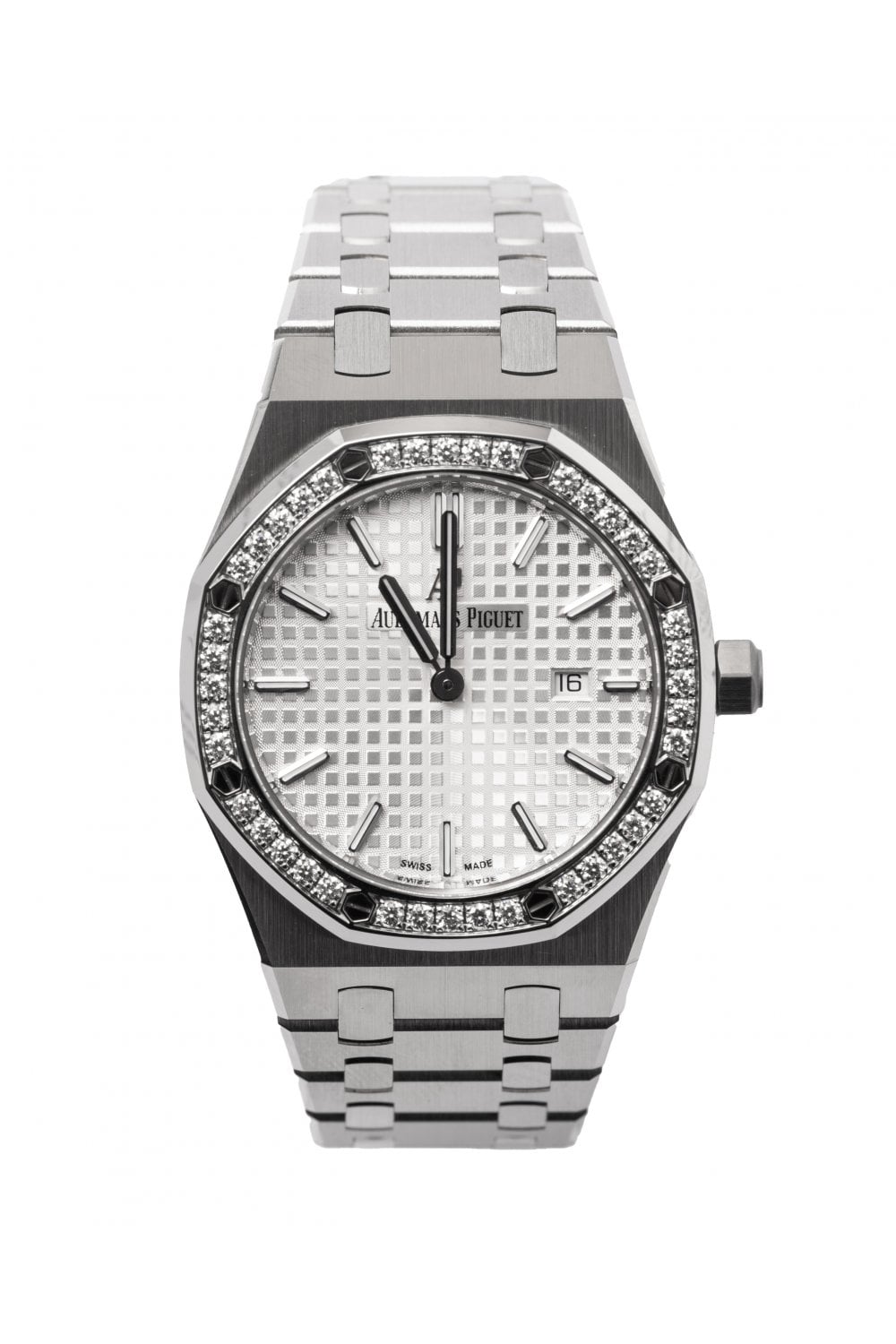 Audemars Piguet Royal Oak Quartz Diamonds White Dial Silver Steel Strap Watch for Women - 67651ST.ZZ.1261ST.01