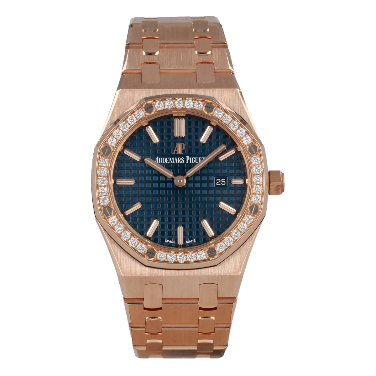 Audemars Piguet Royal Oak Quartz Diamonds Blue Dial Rose Gold Steel Strap Watch for Women - 67651OR.ZZ.1261OR.02