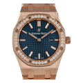 Audemars Piguet Royal Oak Quartz Diamonds Blue Dial Rose Gold Steel Strap Watch for Women - 67651OR.ZZ.1261OR.02