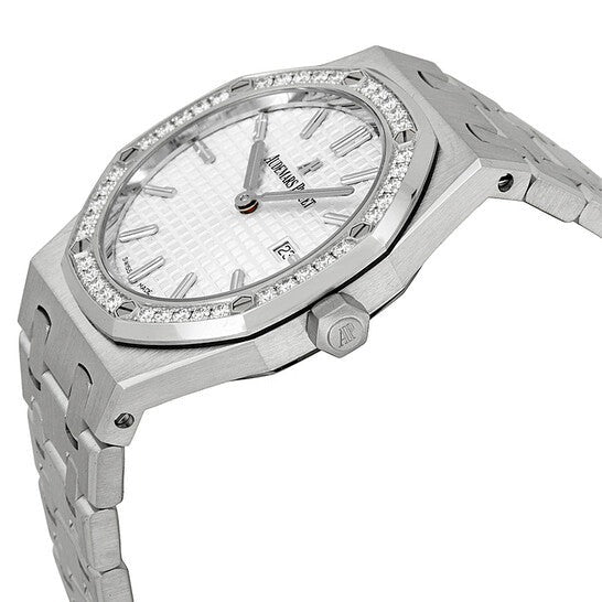 Audemars Piguet Royal Oak Quartz Diamonds White Dial Silver Steel Strap Watch for Women - 67651ST.ZZ.1261ST.01