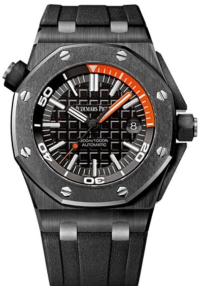 Audemars Piguet Royal Oak Offshore Diver Black Dial Black Rubber Strap Watch for Men - 15707CE.OO.A002CA.01