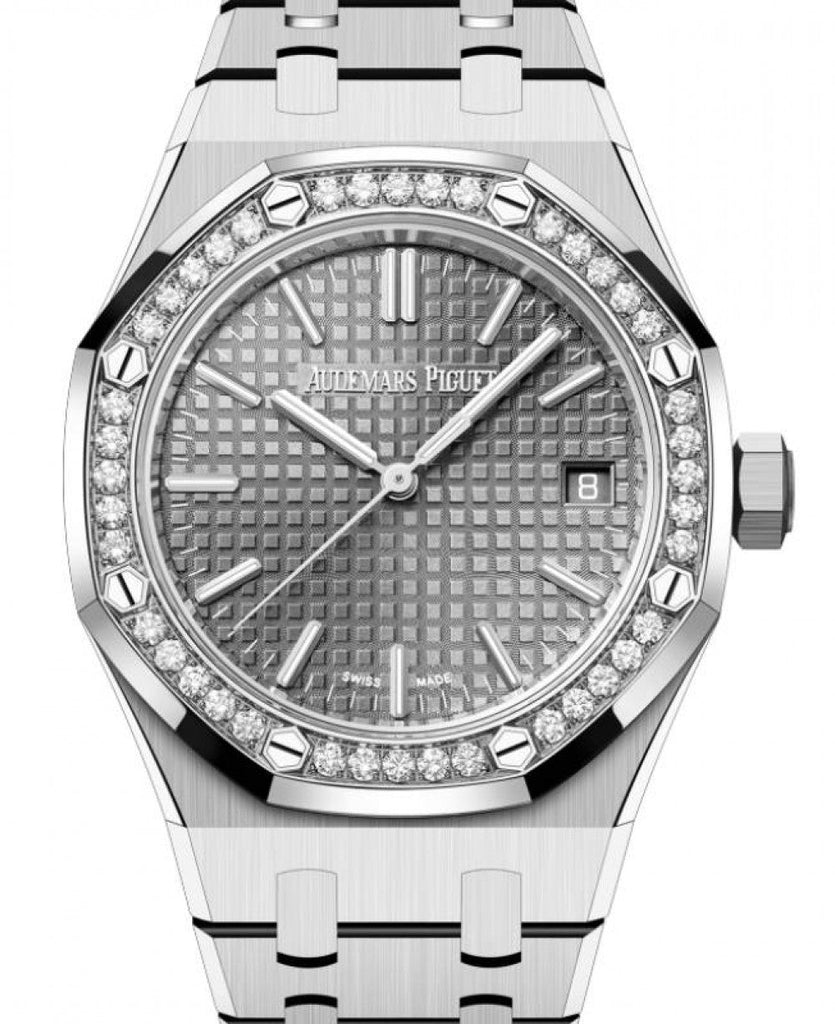 Audemars Piguet Royal Oak 50th Anniversary Diamonds Grey Dial Silver Steel Strap Watch for Men - 15551ST.ZZ.1356ST.03