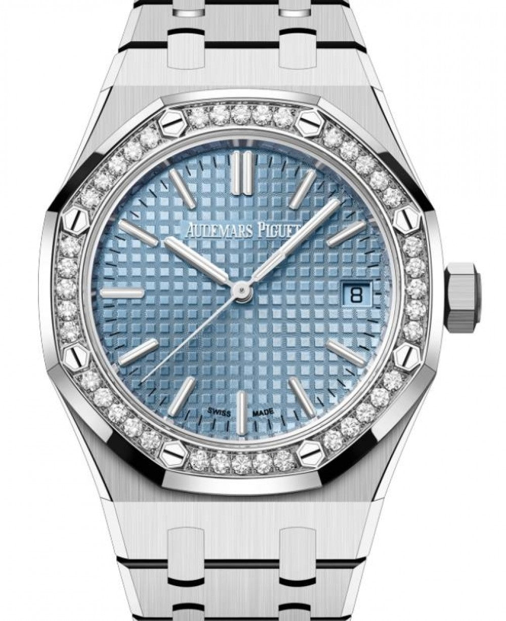 Audemars Piguet Royal Oak 50th Anniversary Diamonds Blue Dial Silver Steel Strap Watch for Men - 15551ST.ZZ.1356ST.02