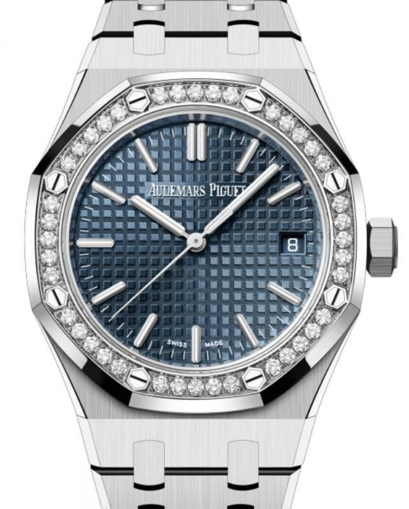 Audemars Piguet Royal Oak 50th Anniversary Diamonds Blue Dial Silver Steel Strap Watch for Men - 15551ST.ZZ.1356ST.02