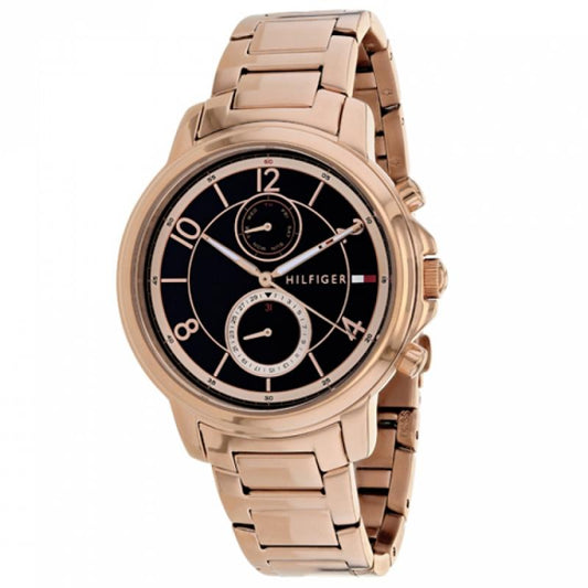 Tommy Hilfiger Claudia Black Dial Rose Gold Steel Strap Watch for Women - 1781820