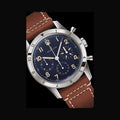 Breitling Avi 1953 Edition Platinum Chronograph Blue Dial Brown Leather Strap Watch for Men - LB0920131C1X1