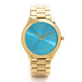 Michael Kors Slim Runway Blue Dial Gold Steel Strap Watch for Women - MK3265