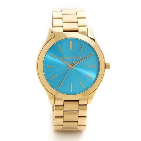 Michael Kors Slim Runway Blue Dial Gold Steel Strap Watch for Women - MK3265