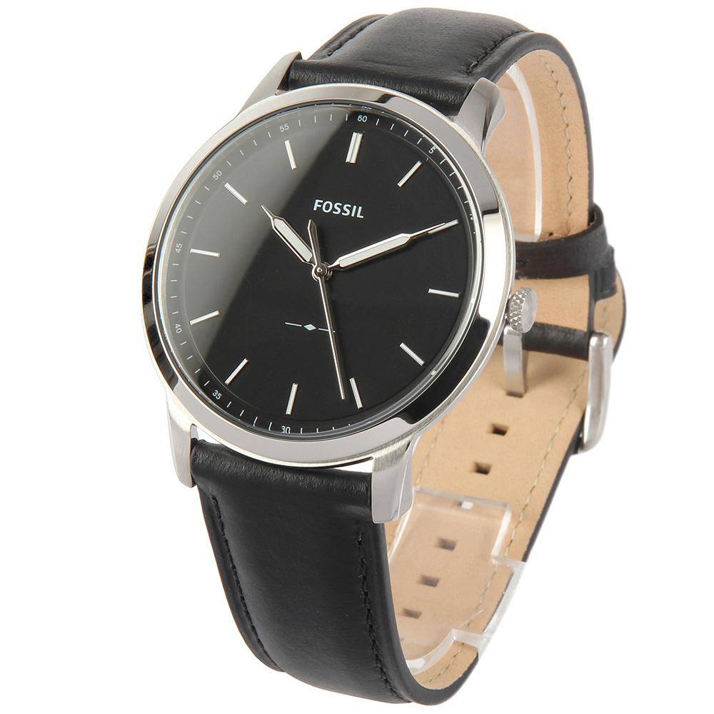 Fossil The Minimalist Three Hand Black Dial Black Leather Strap Watch for Men - FS5398