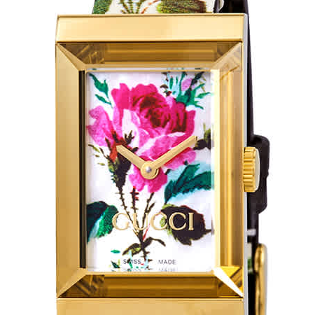 Gucci G-Frame Floral Ivory Dial White Leather Strap Watch For Women - YA147406