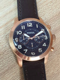 Fossil Pilot 54 Chronograph Blue Dial Brown Leather Strap Watch for Men - FS5204